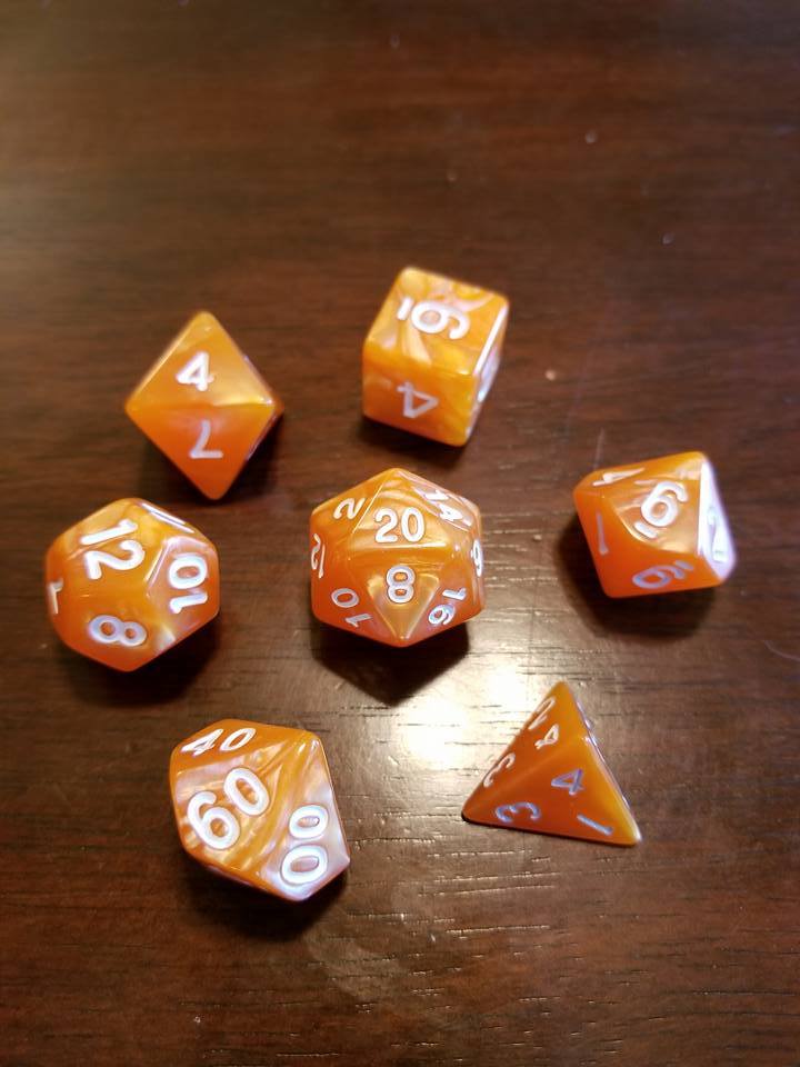 Orange Pearl Dice Set 7 Dice Set RPG Poly DND Dungeons & Dragons Pathfinder d20