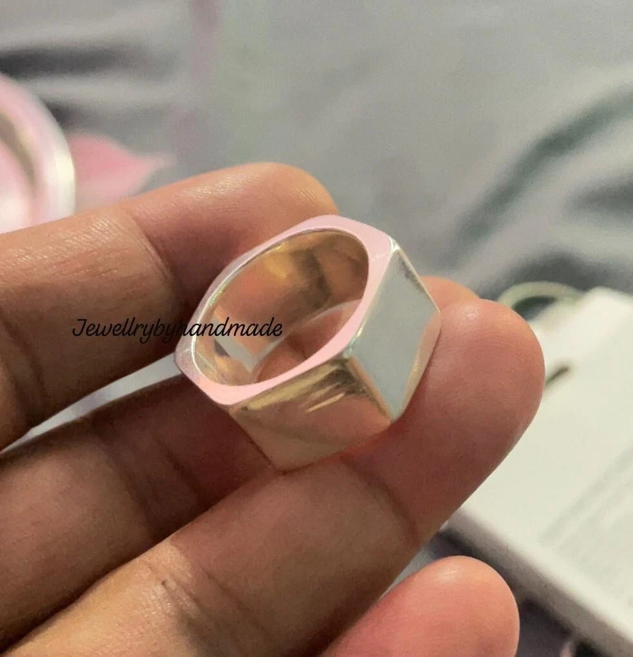industrial Nut Ring Square Ring Solid 925 Sterling Silver Bolt Geometric Band