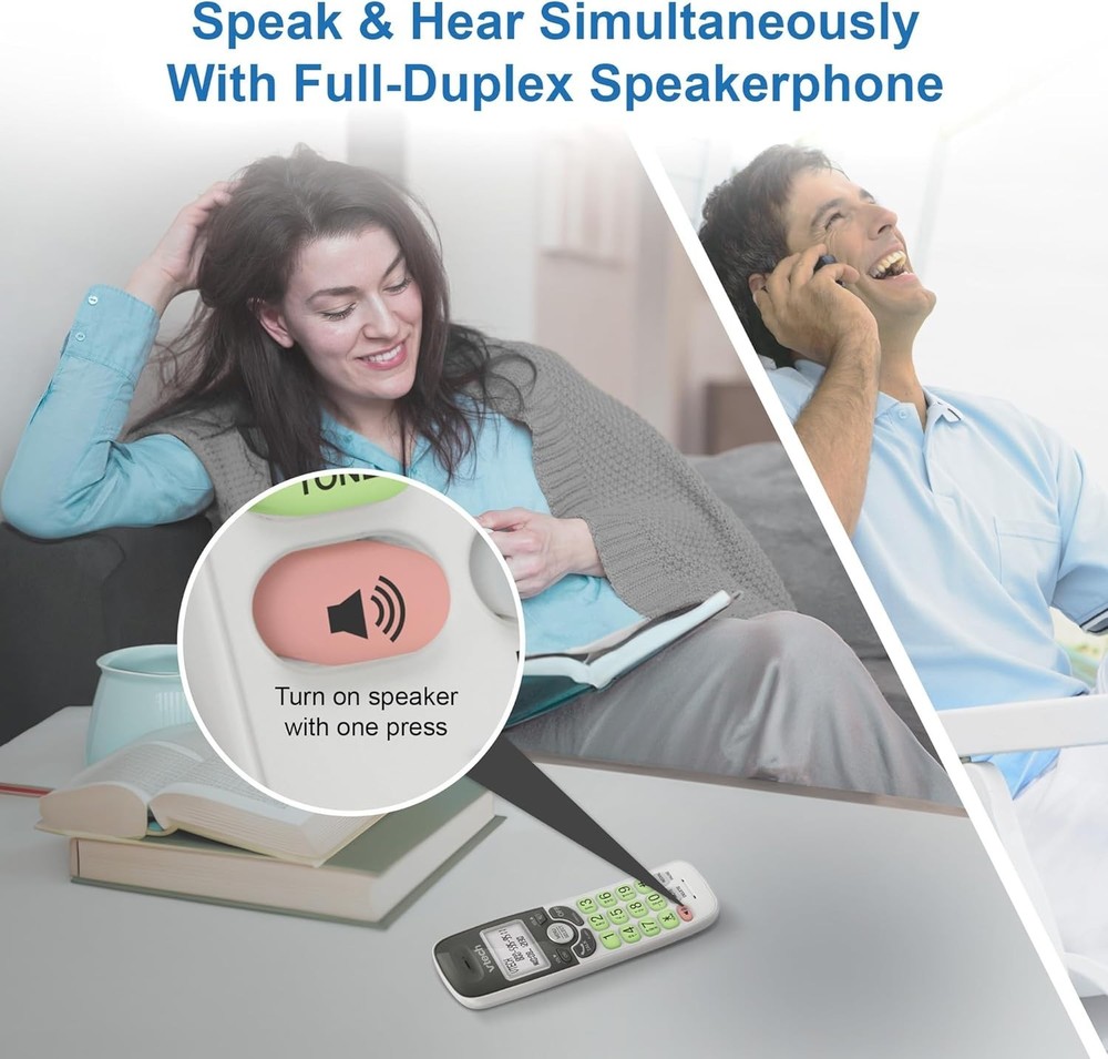 Cordless Phone with DECT 6.0, Full-Duplex Speakerphone, Lighted Display, Back...