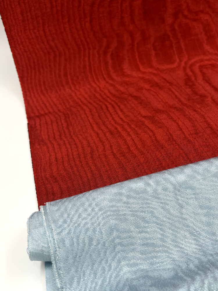 Red Silk Moire Fabric By The Meter, Watermark Patterned, Multicolor Options.