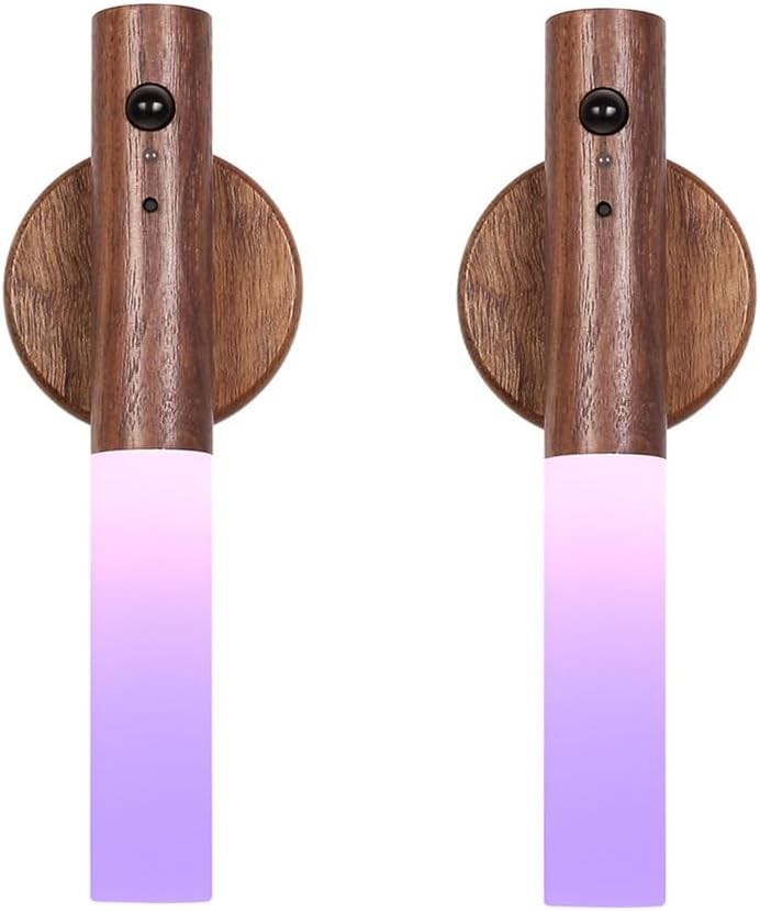 2 Pack Walnut Night Lights with Motion Sensor & RGB Touch Control | USB-C