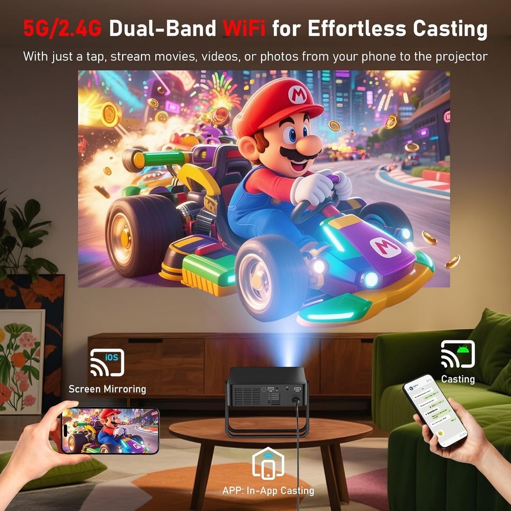 Ultra-Thin Netflix Licensed | AI Auto Focus Smart Mini Projector WiFi Bluetooth
