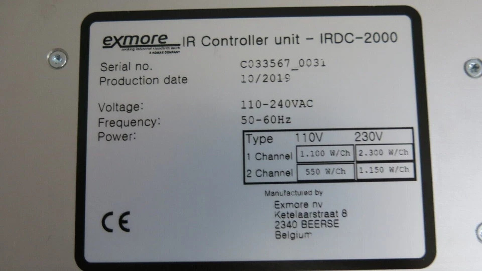 INFRA RED SHRINK CONTROLLER | EXMORE IRDC-2000 INFRA RED SHRINK CONTROLLER