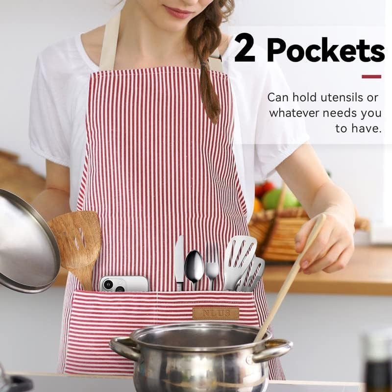 2 Pack Kitchen Cooking Aprons, Adjustable Bib Soft Chef Apron with 2 Pockets ...
