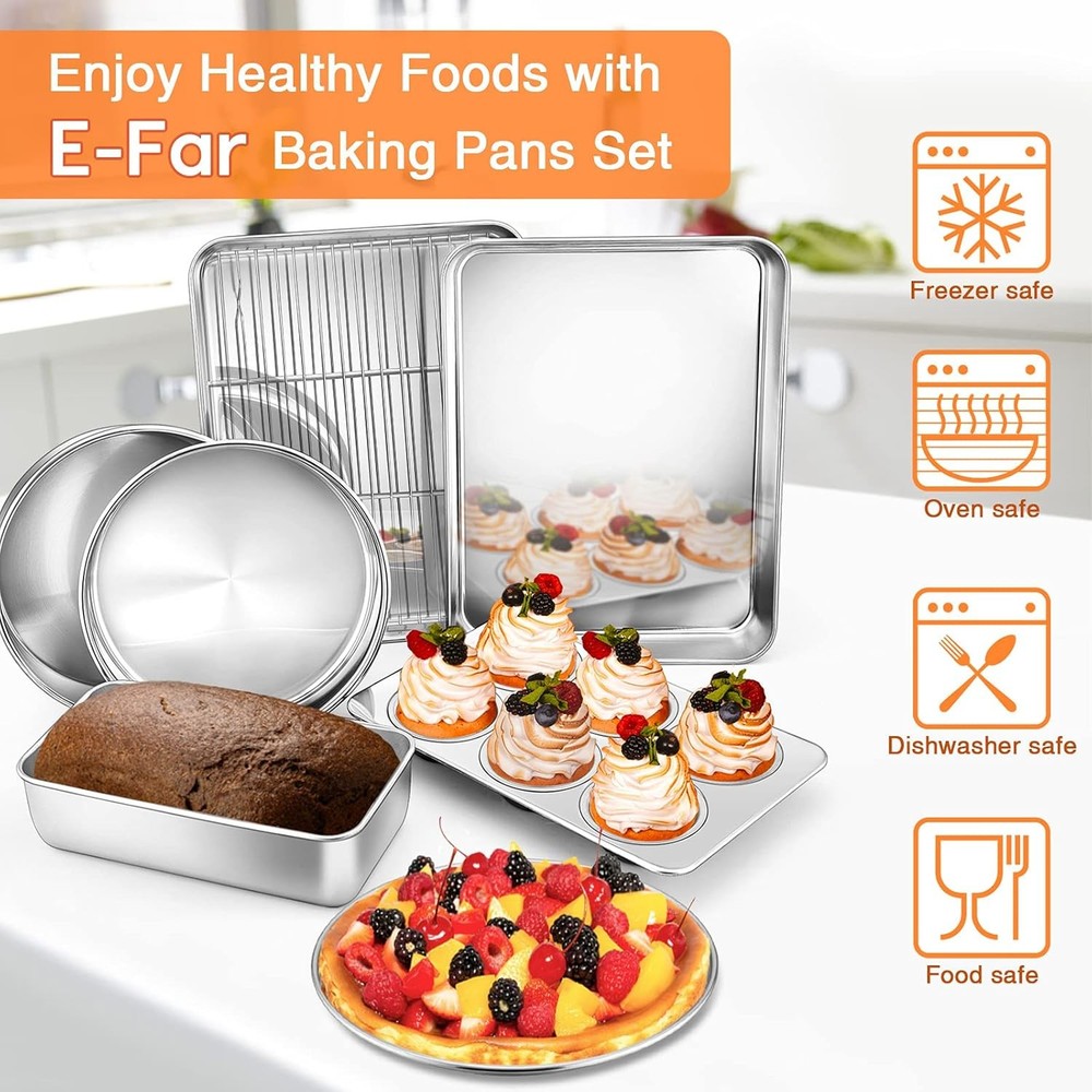Toaster Oven Bakeware Set 8-Piece Stainless Steel Small Baking Pan Set Include