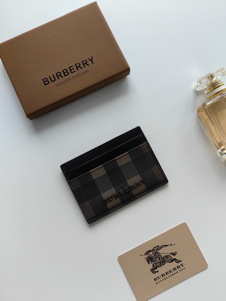 Burber Checkered Card Holder Leather Slim Wallet