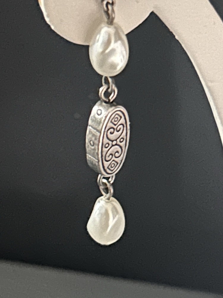 Brighton Discontinued Pearl Silver Dangle Earrings