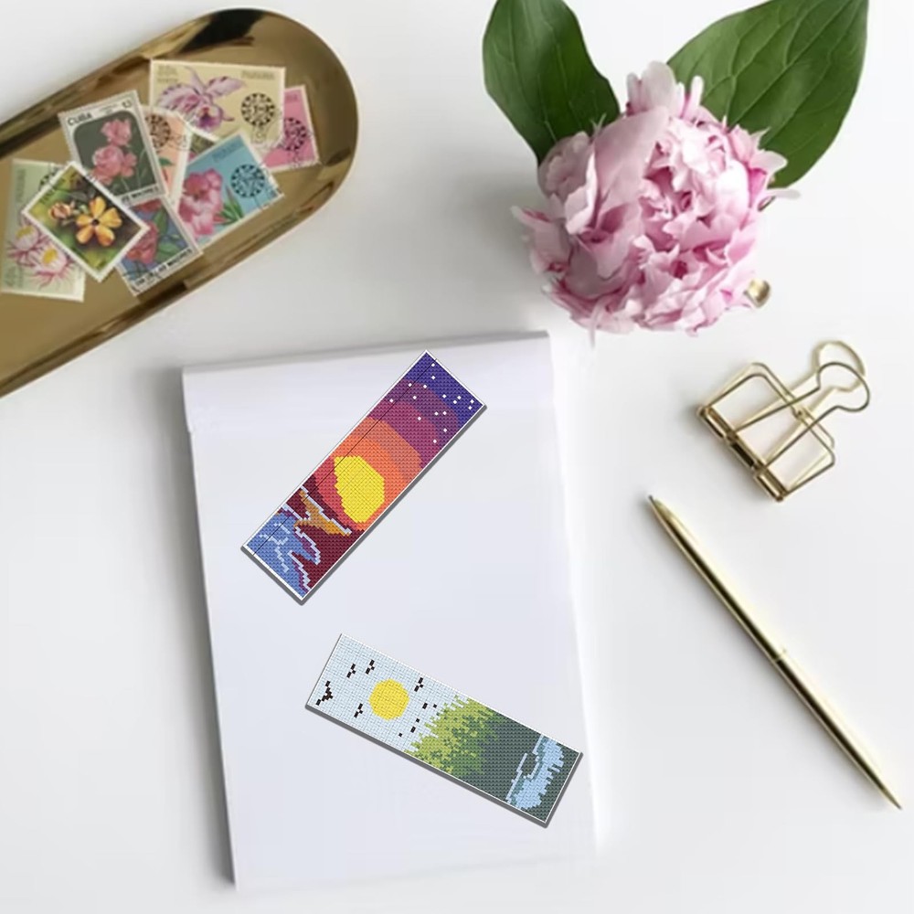 FREEBLOSS 6 Set Cross Stitch Bookmark Kit Scenery Pattern Small, Landscape