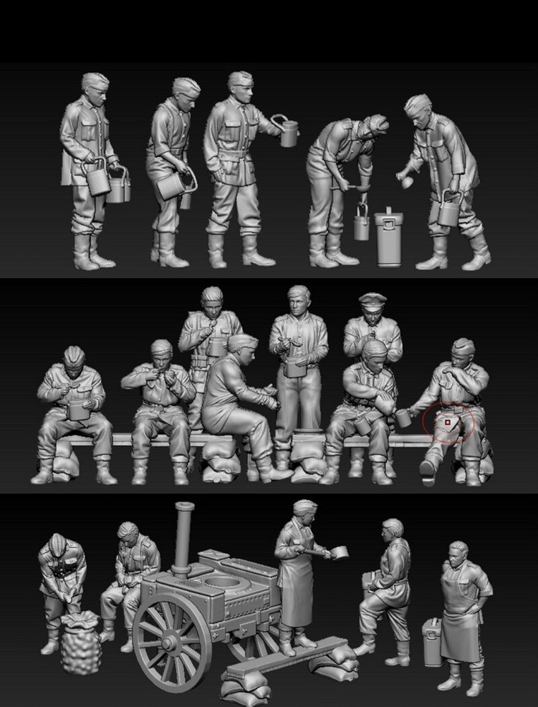 3D printed 1/72 WW II German "Camp dining posture" 18 man+Full set tableware