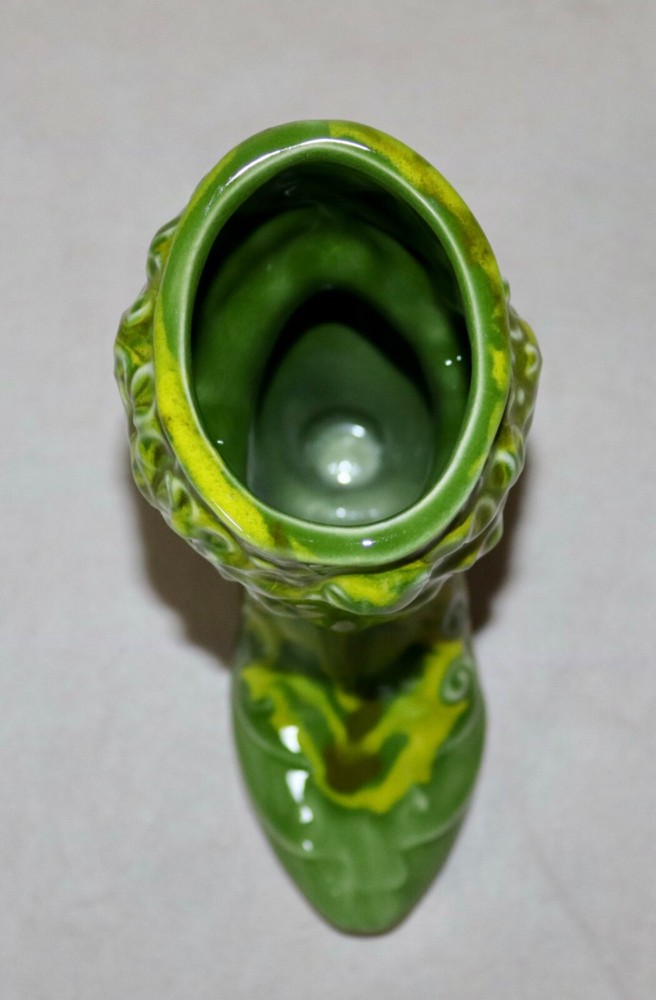 Green & Yellow Glazed Victorian Boot 5.5” Ceramic Planter ~ Vase