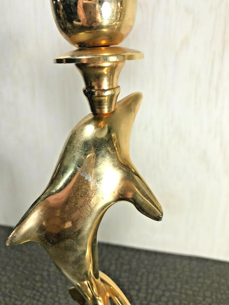 Set of 2 Solid Brass Dolphin Candle Holders *
