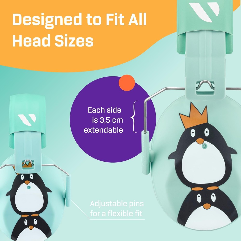 Vanderfields Hearing Protection Ear Muffs - Over One Size, Mint Green Penguin