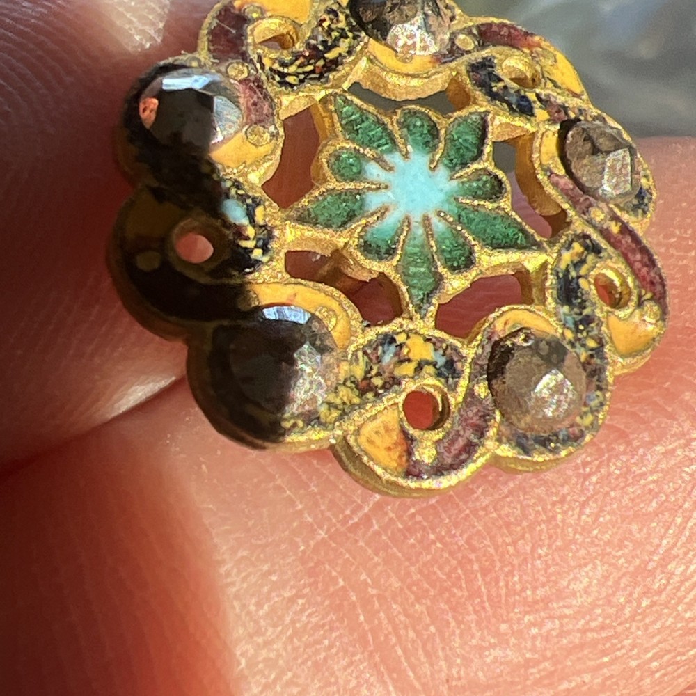 2 SMALL ANTIQUE ENAMEL METAL BRASS BUTTONS