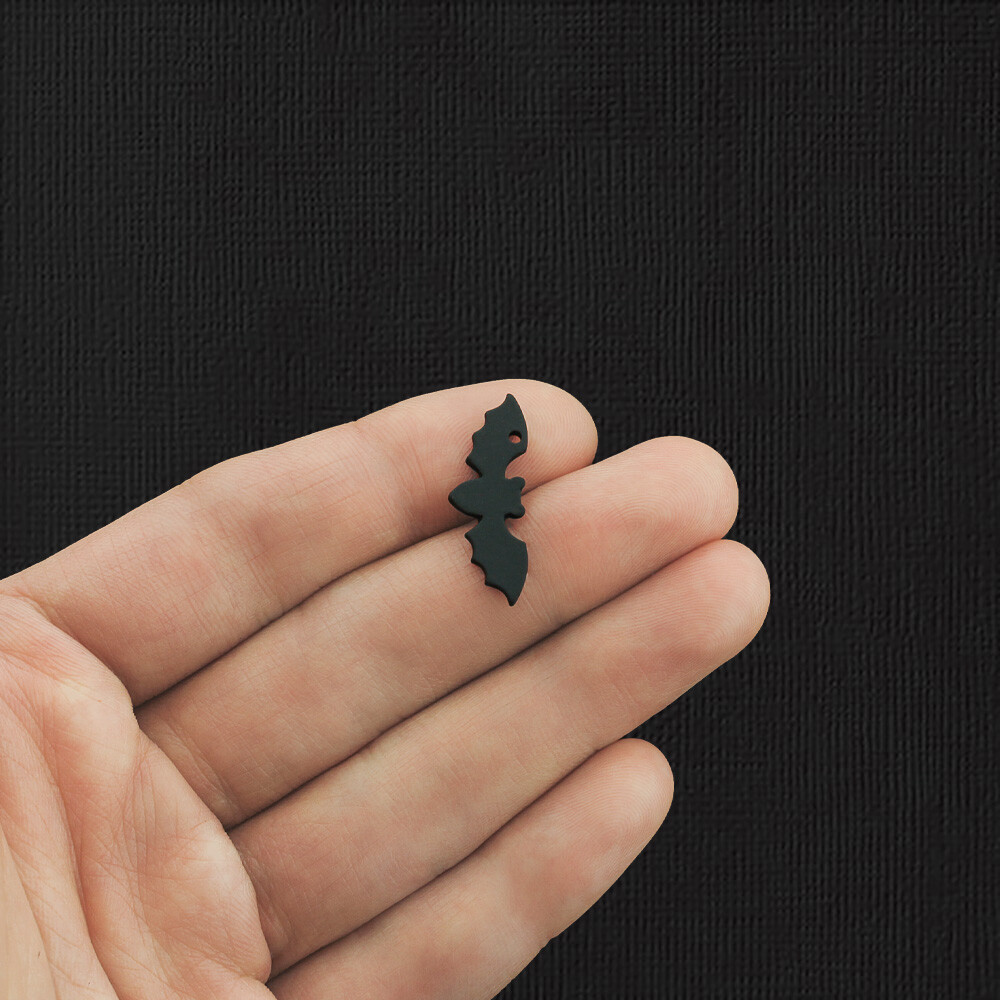4 Bat Black Tone Charms 2 Sided - E1116