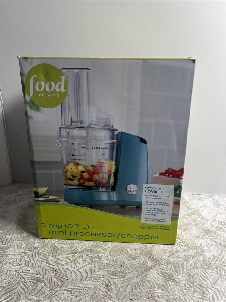 Food Network 3 Cup Mini Processor/Chopper Complete Set New