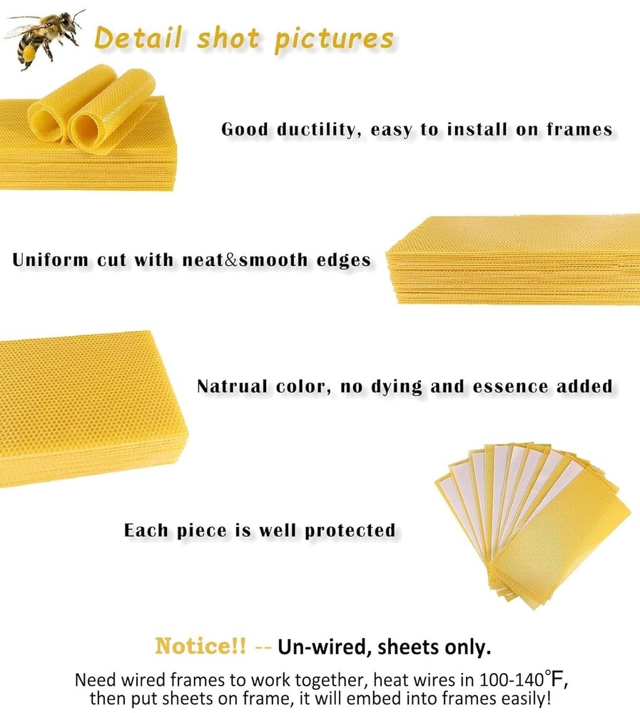 60pcs Bee Hive Foundation Sheets, 9" Langstroth Beehive Wax Foundation, Deep ...