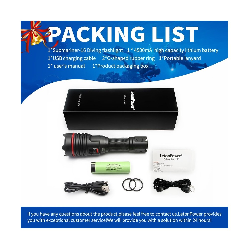 LetonPower Dive Light, Underwater Flashlight, 2000Lumens Dive Lights Scuba Di...