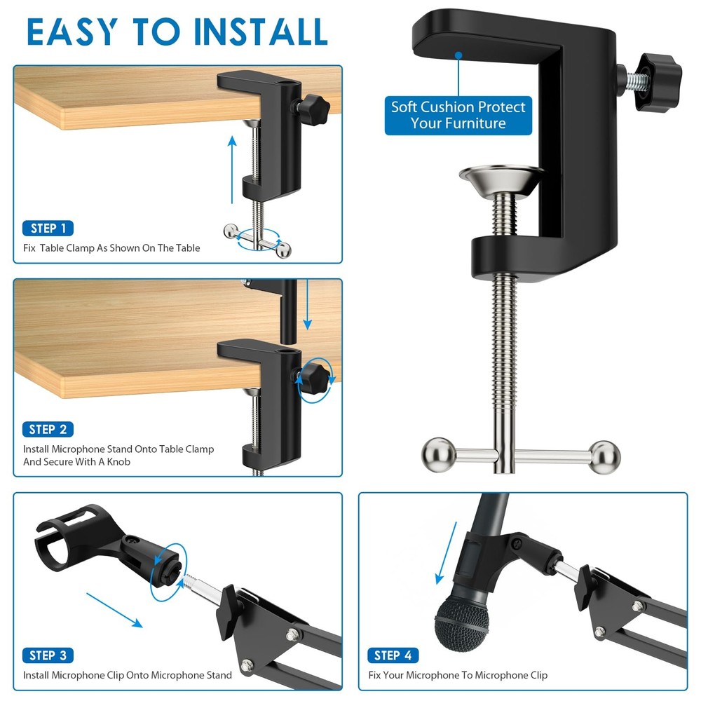 K KASONIC Adjustable Desktop Microphone Stand Compatible HyperX Broadcast Studio