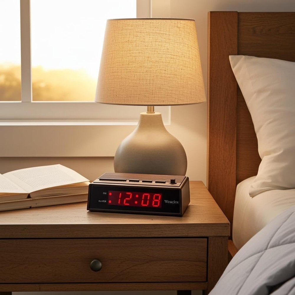 Wood Style LED Alarm Clock Night Table
