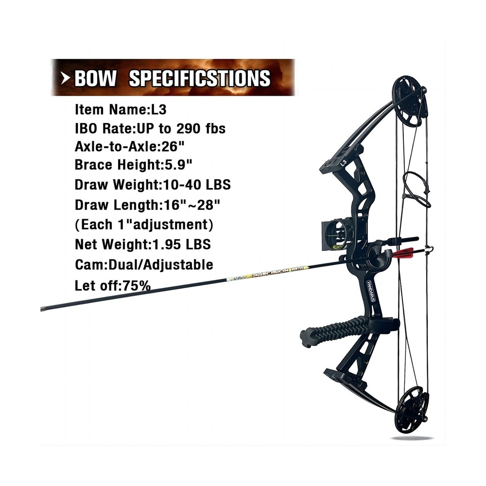 Compound Bow Set 10-40lbs for Pull Child Right Hand Lightweight Design Bow Ad...