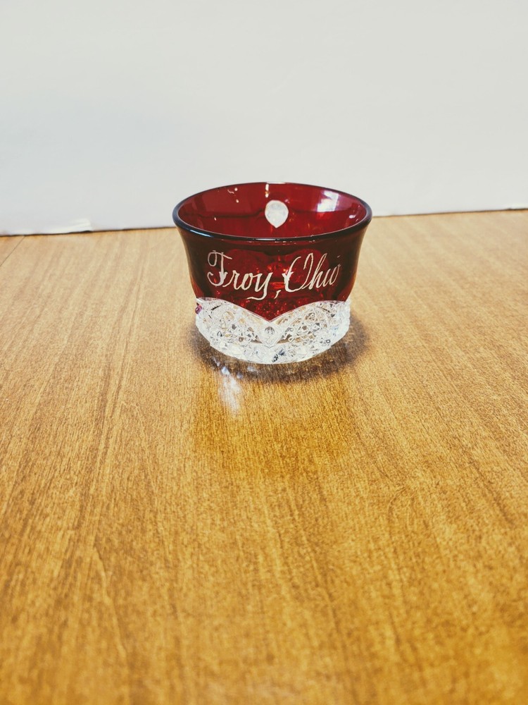 EAPG Duncan Miller Ruby Flash Button Arches Souvenir Cup Troy,Ohio