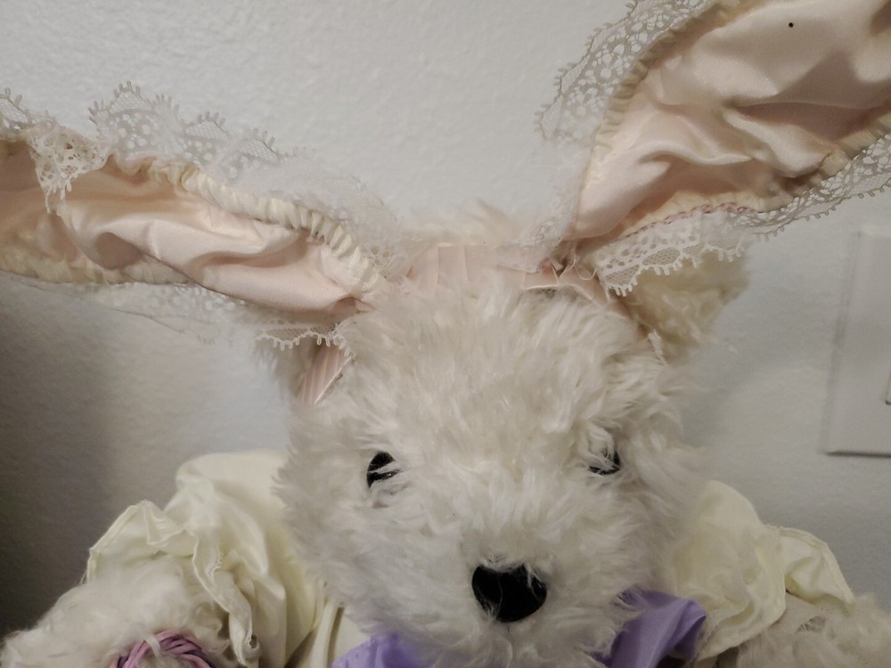 Spring Bear by Brinton 1995 Easter Bunny Self Standing White Scruffy Rabbit Bear