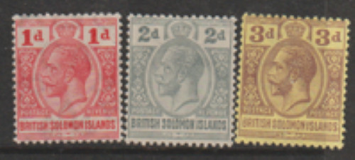 British Solomon Islands 1914 1d, 2d, 3d, mounted mint