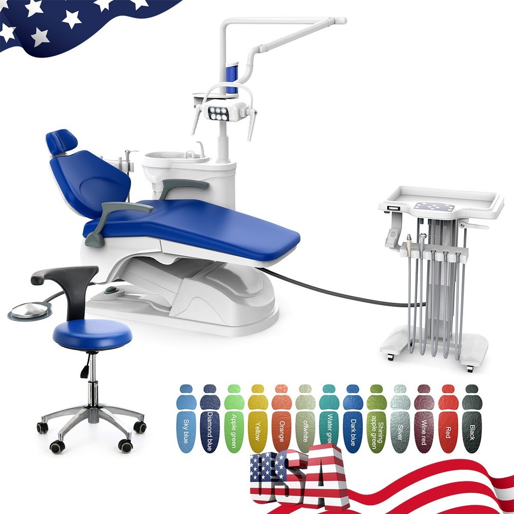 Dental Unit Chair DC Motor Computer Controlled Integral PU Leather+Stool+Gift