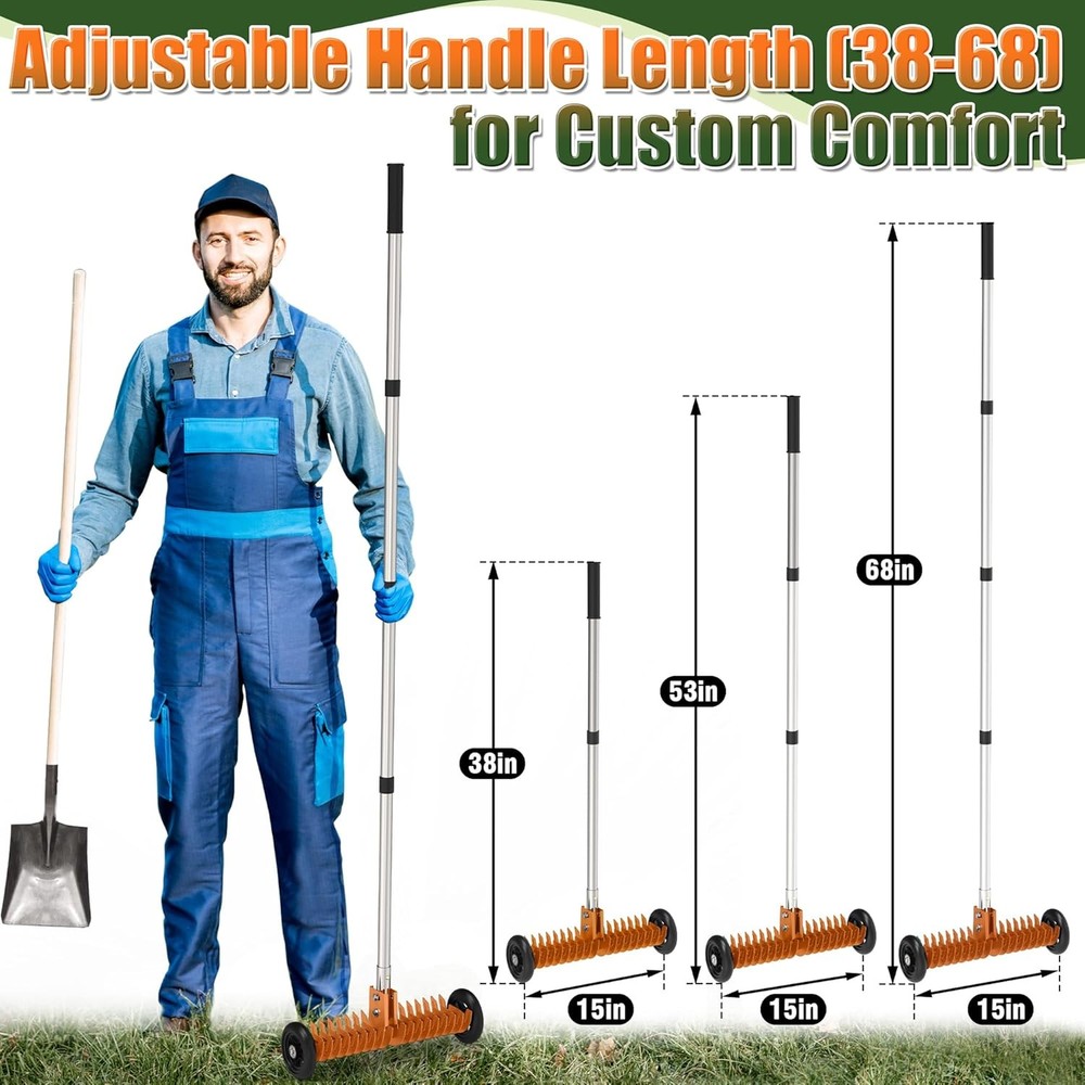 Lawn Thatch Rake, 15-Inch Steel Dethatching Tool