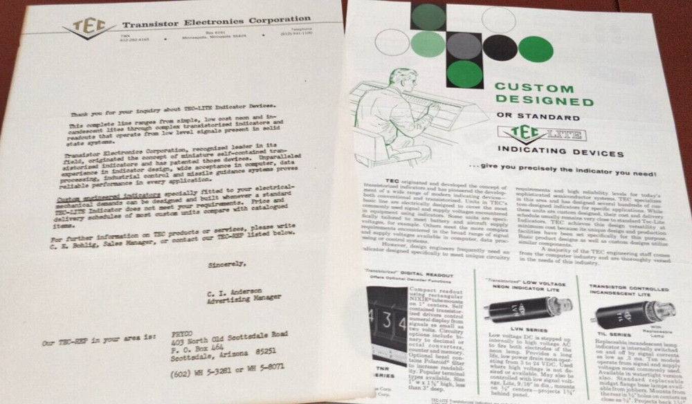 1962  TEC Lite Indicating Devices ~ Short Catalog ~ Transistor Electronics Corp