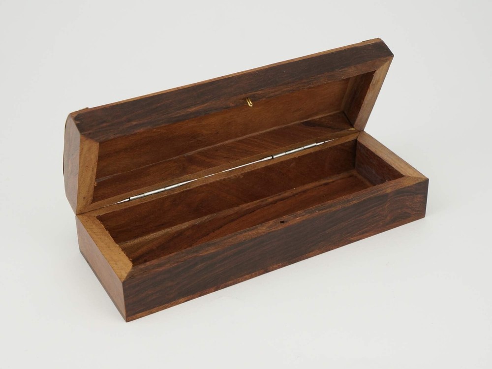 Wooden Box -Decorative Rectangular with Brass Orthodox Cross and Hinged Lid -NEW