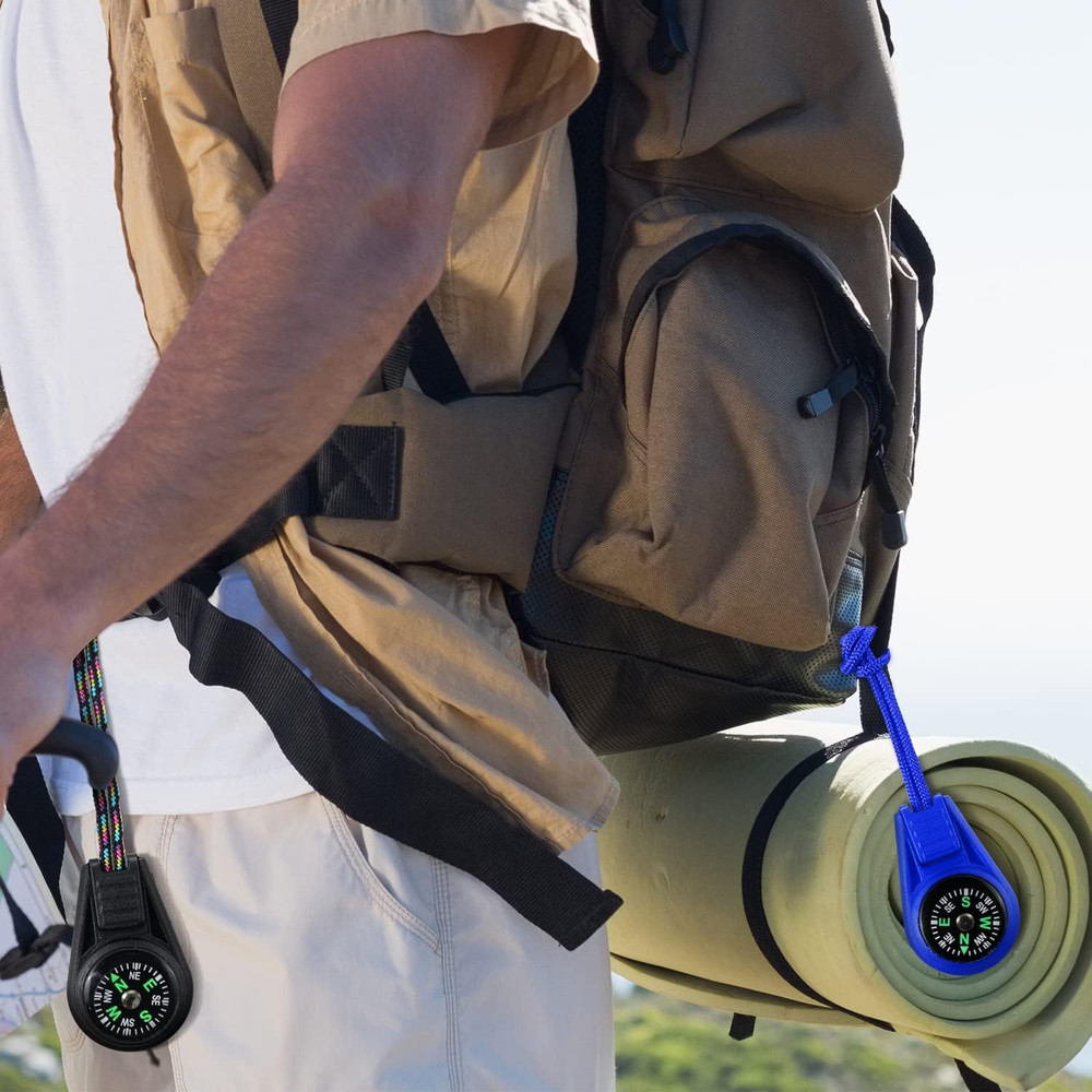 9 Pack Mini Survival Compass Bundle| Multicolor Liquid Filled | Hiking & Camping