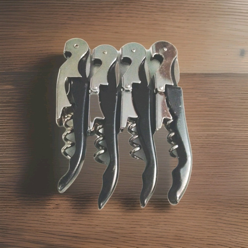 Set Of 4 Black Wine Corkscrew Bottle Cap Openers