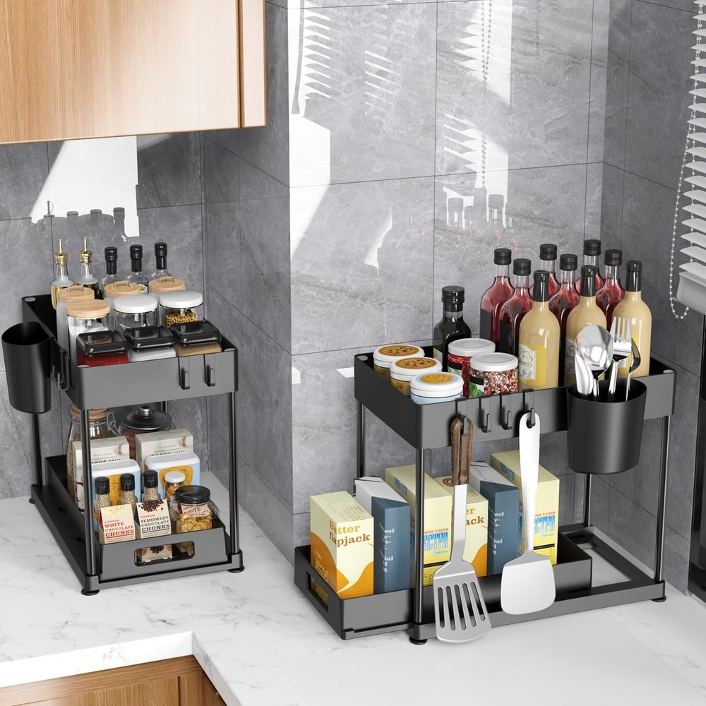 2 Pack Under Sink Organizer with Pull-Out Drawer, 2-Tier Cabinet Storage for ...