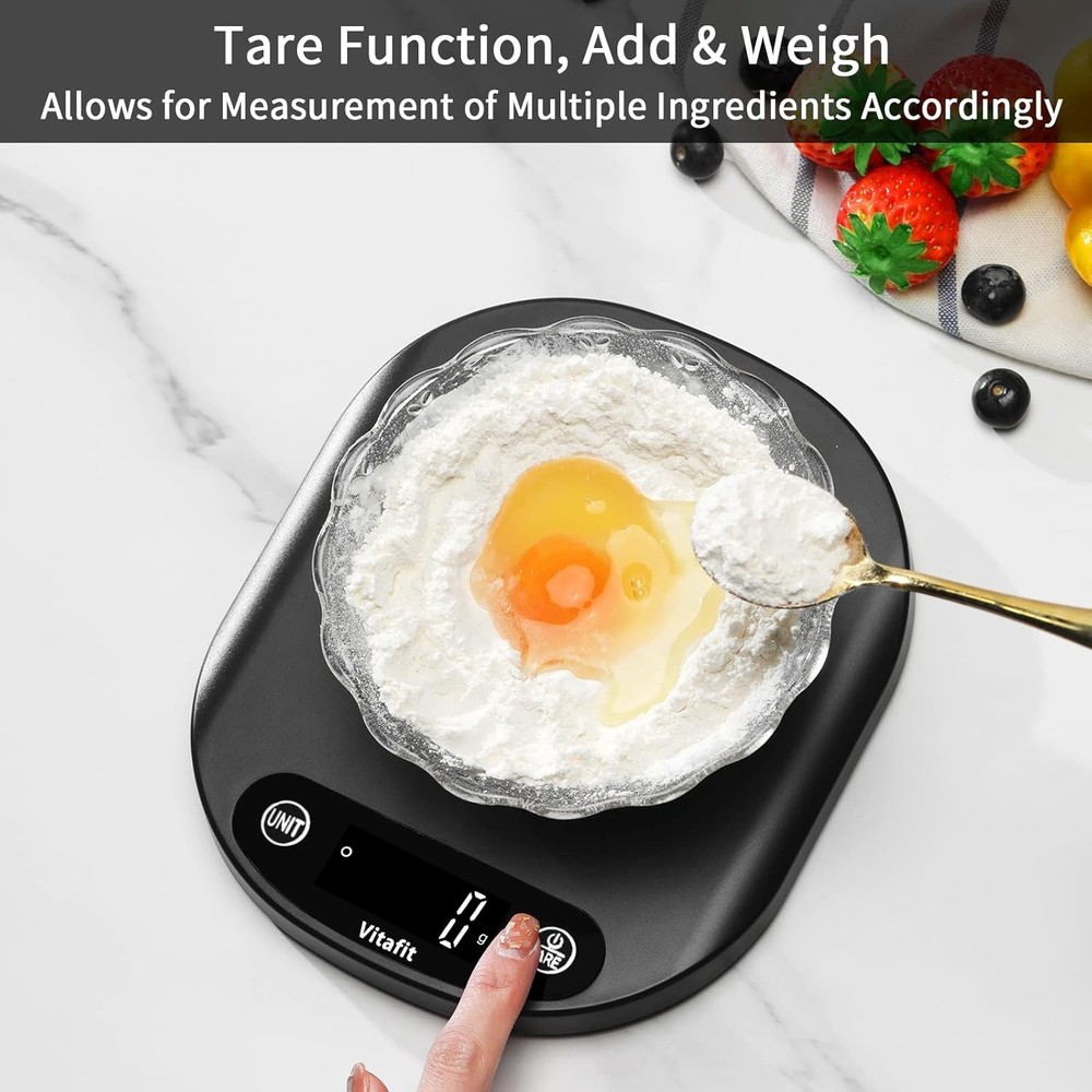Compact Kitchen Scale 33lb - LED Backlit Display & Membrane Buttons for Easy Use