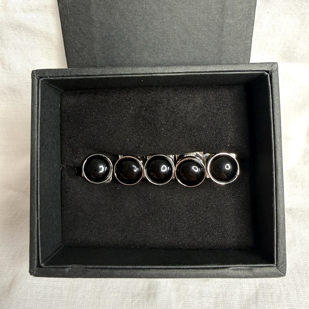 Tuxedo Button Studs Set Silver and Black 5-Studs Set with box
