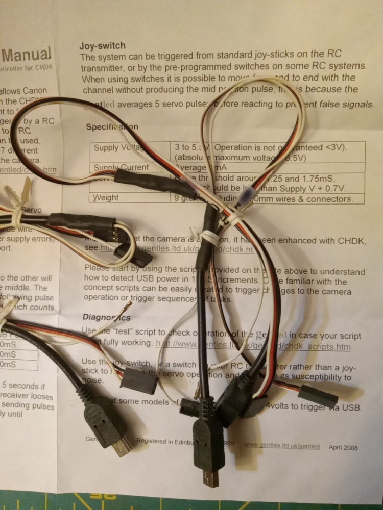GentLED IR-CHDK2 cables Bin. For Cannon, Diydrones, Drone.