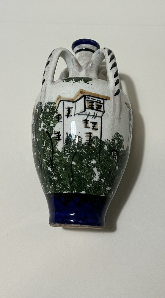Ceramic Vase, Hand Painted- UNIQUE FOUR HANDLE DESIGN- Signed