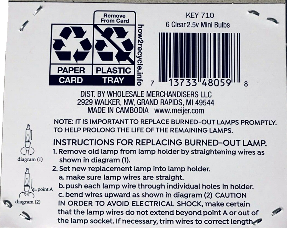 2.5 volt Christmas Light Bulbs Clear Mini for 50 100 Light String 6 pack T5