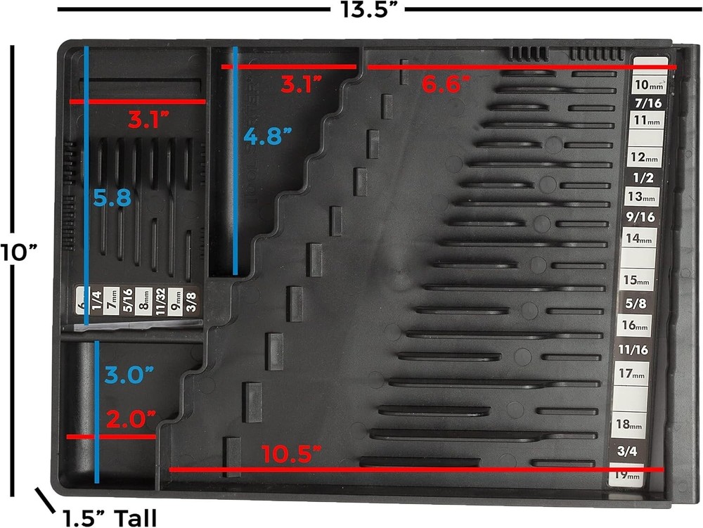 Black Rectangular Wrench Organizer - Efficient Tool Sorting for Professionals