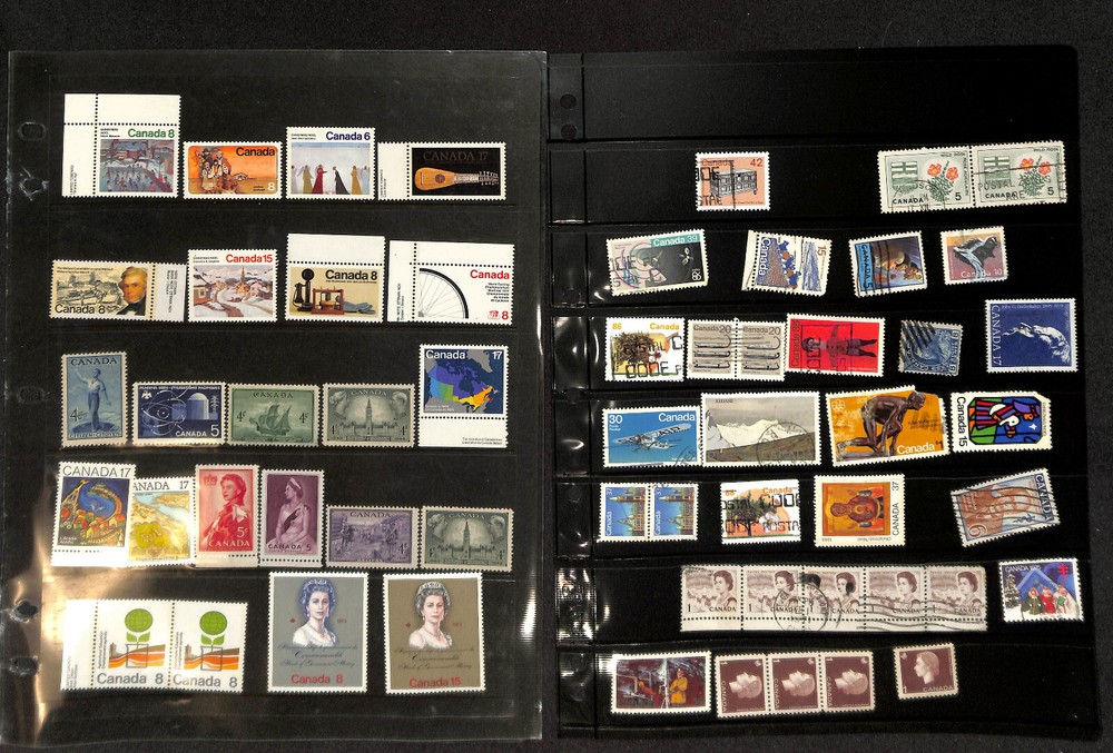 Canada Stamp Collection on 21 Quad & Stock Pages, Nice Selection