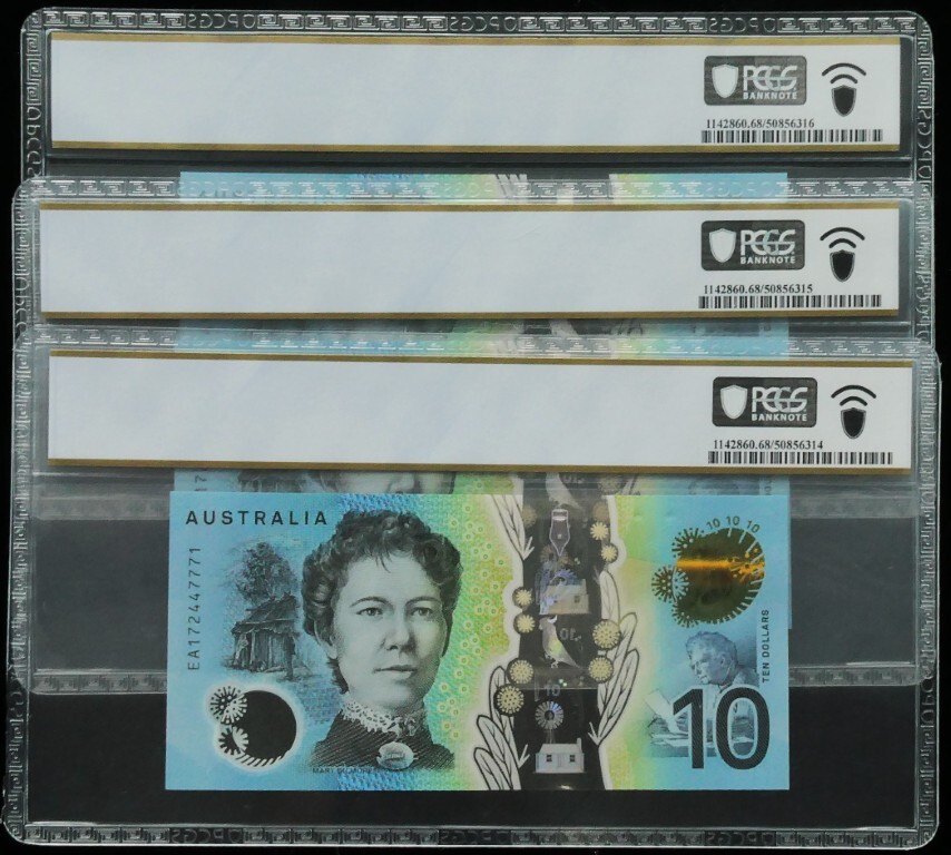 3 x Consecutives 2017 Last Prefix EA17 $10 Notes PCGS SUPERB GEM UNC 68 PPQ #...