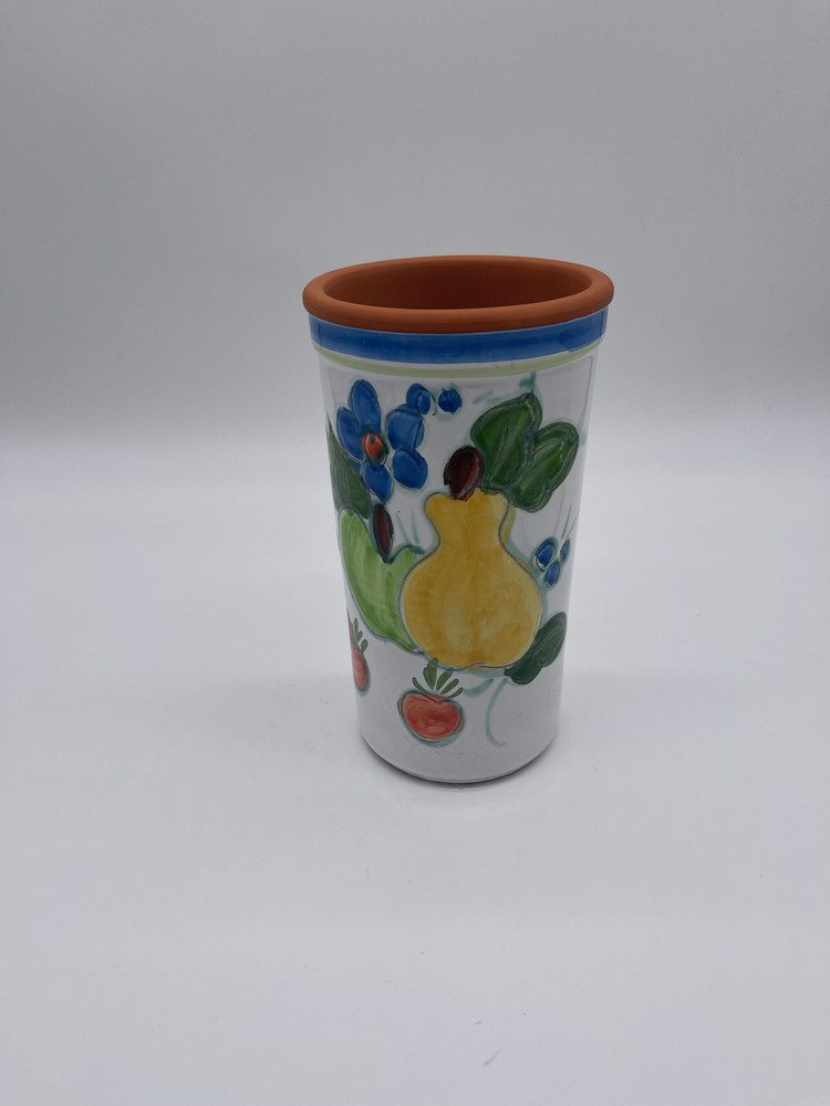 Ceramic Utensil Holder Hand Made Hand Painter Glazed 9.5”