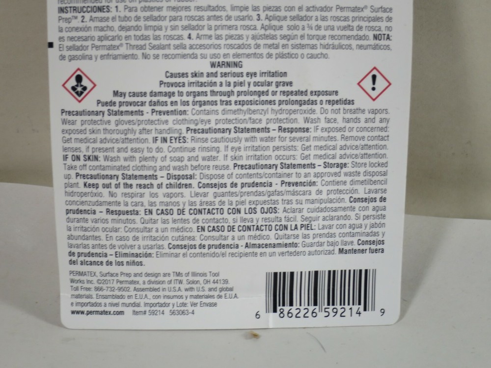 Permatex 59214 High Temperature Thread Sealant .20oz