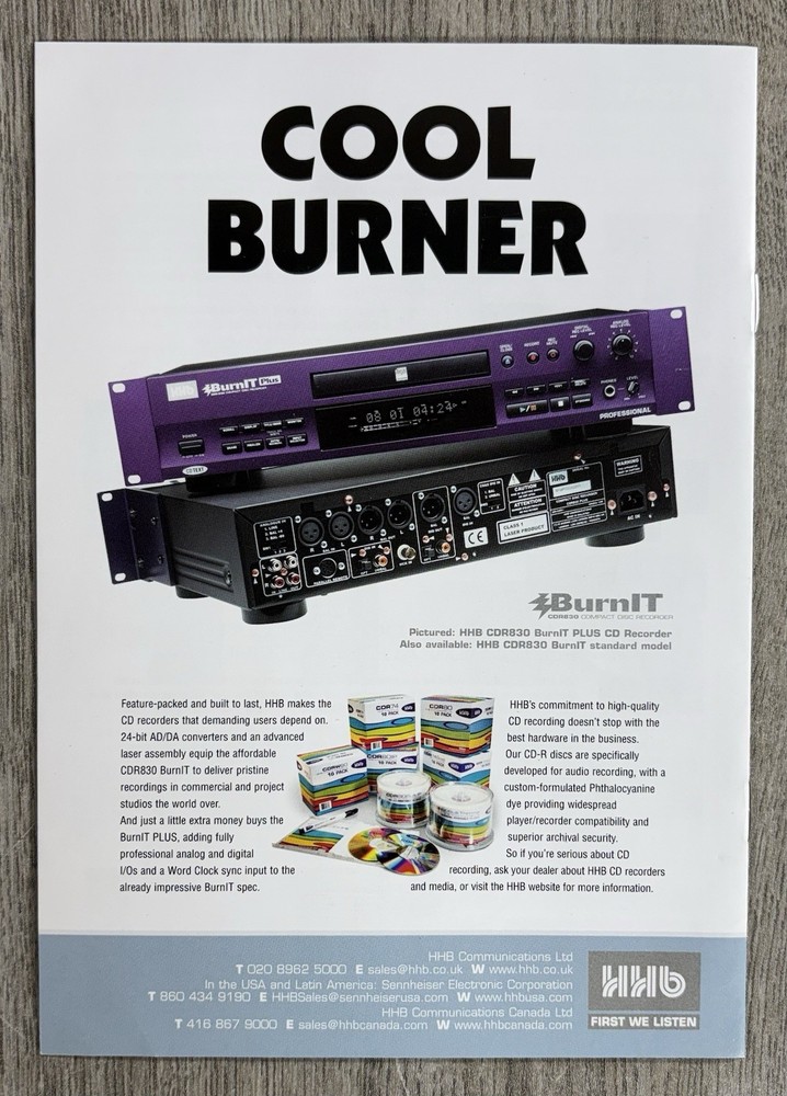 HHB BurnIT CDR-830 Professional Compact Disc Recorder Remote Cables Rack Mount