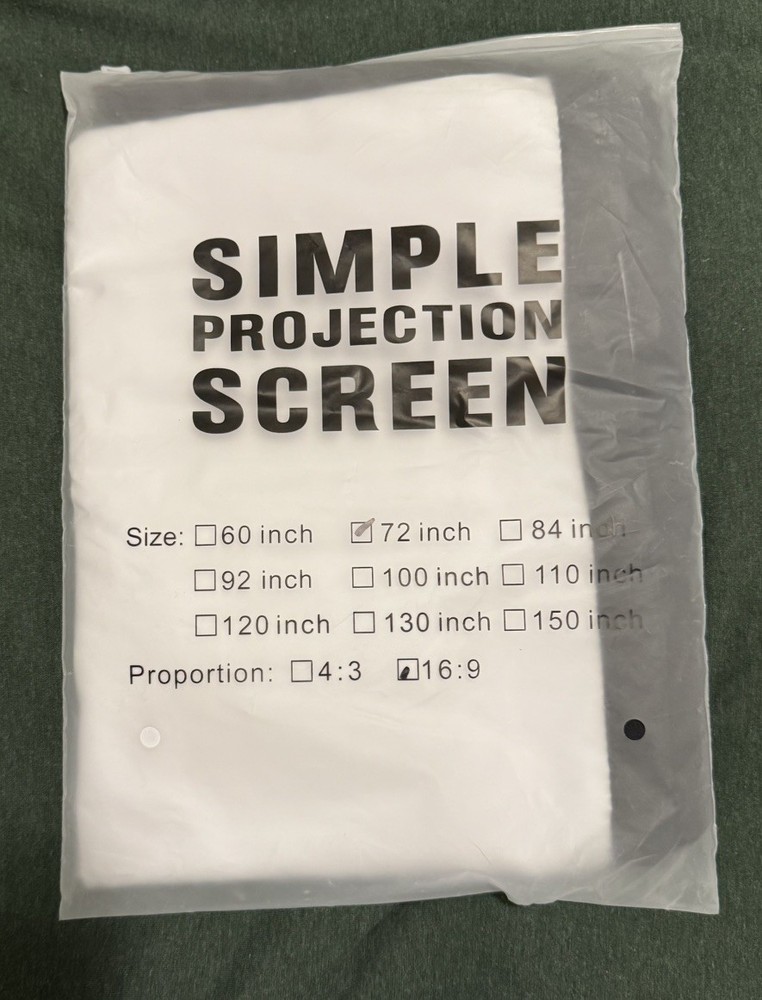 72 Inch Projector Screen 16:9 Fabric