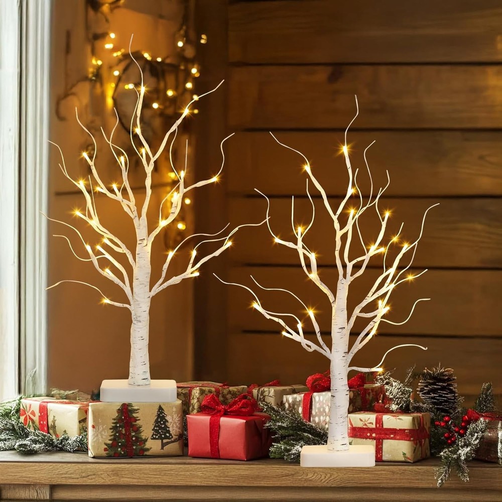 "PABIPABI Lighted Birch Tree, 2 Pack Christmas Tree with 24 birch tree, White "