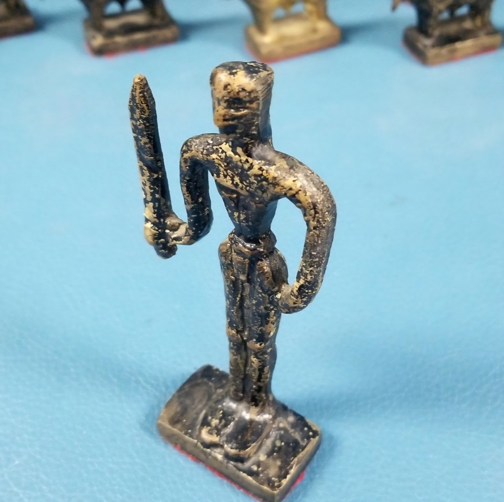 Unique VTG Solid Brass Chess Set Brutalist Spanish Design Bulls Incomplete