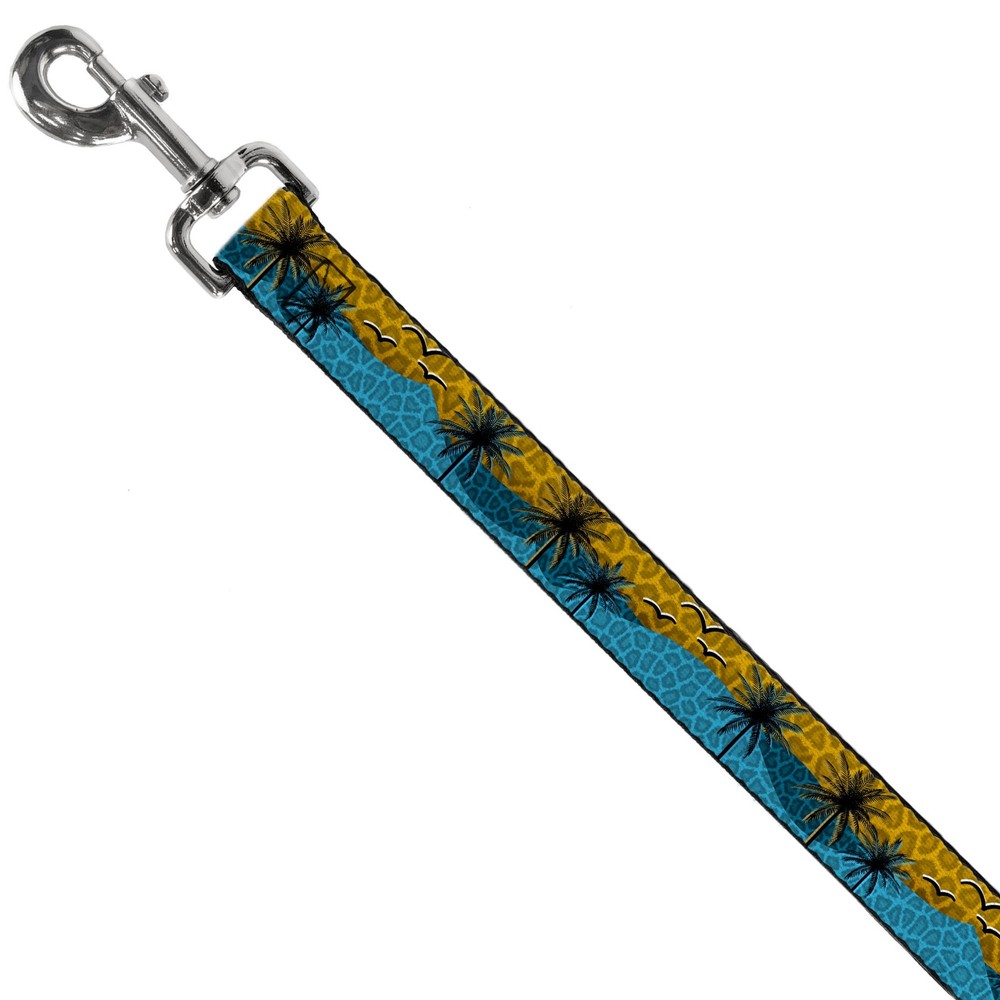 Dog Leash Palm Trees & Gulls Leopard Brown/Blue NARROW 0.5"