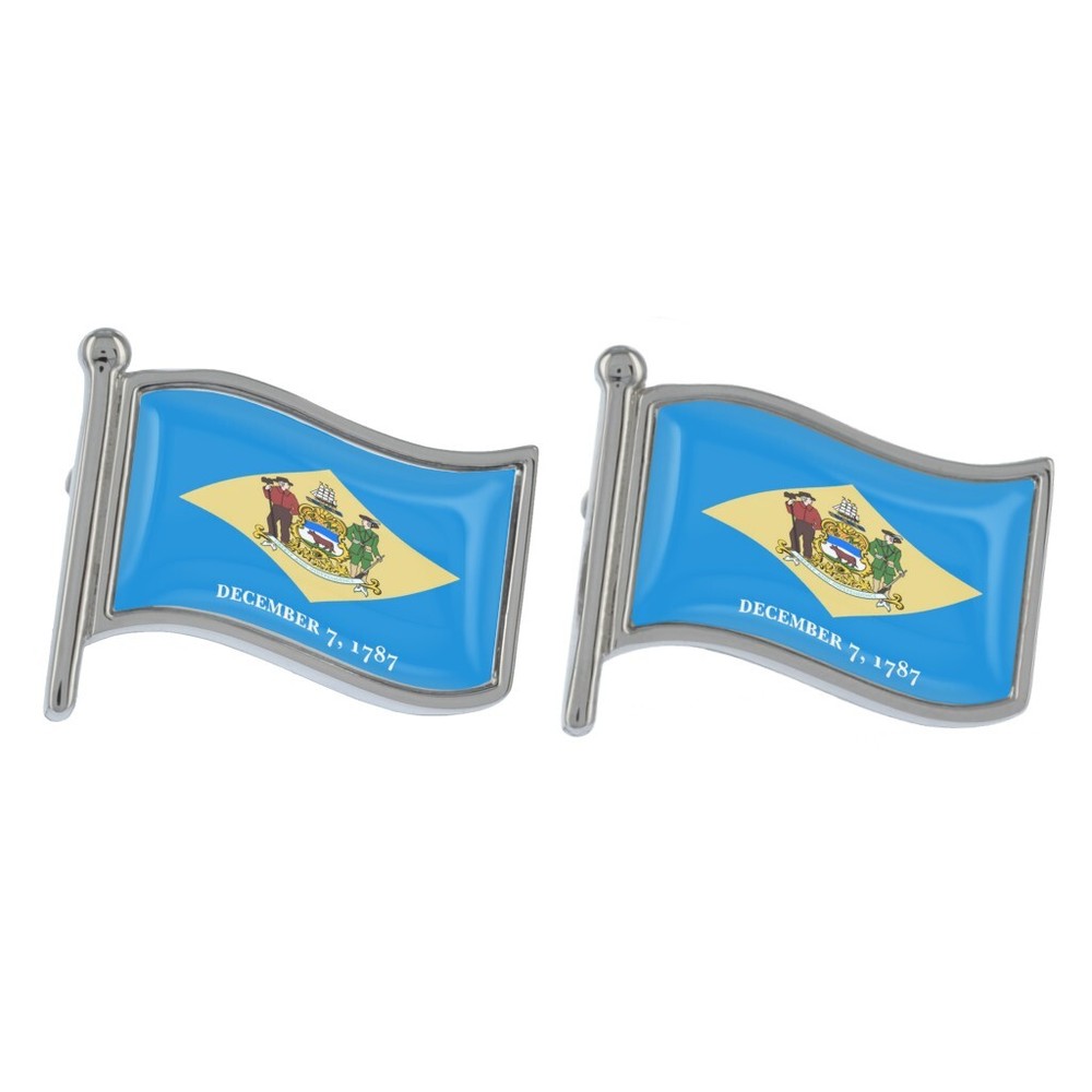 Delaware Wave Flag Silver Cufflinks Presented in a Personalised Chrome Box